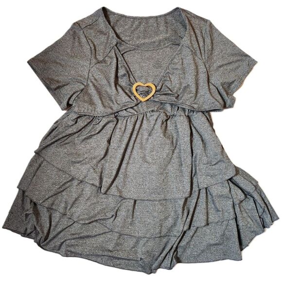 Shein Curve Heart Decorative Ruched Short Sleeve Top Women's 4XL Grey - Picture 1 of 7